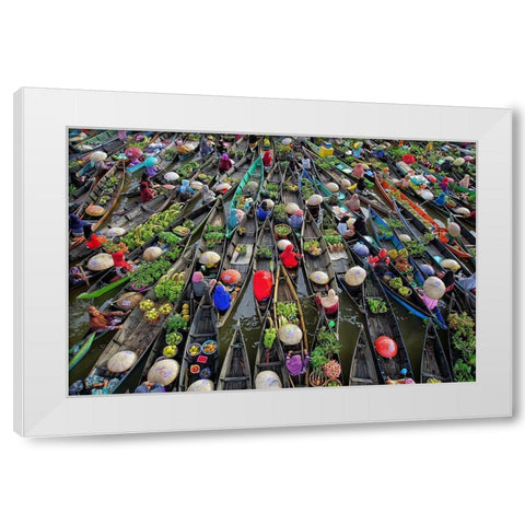 Lokbaintan Floating Market Festival White Modern Wood Framed Art Print by Maududdin, Fauzan