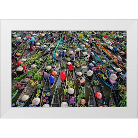 Lokbaintan Floating Market Festival White Modern Wood Framed Art Print by Maududdin, Fauzan