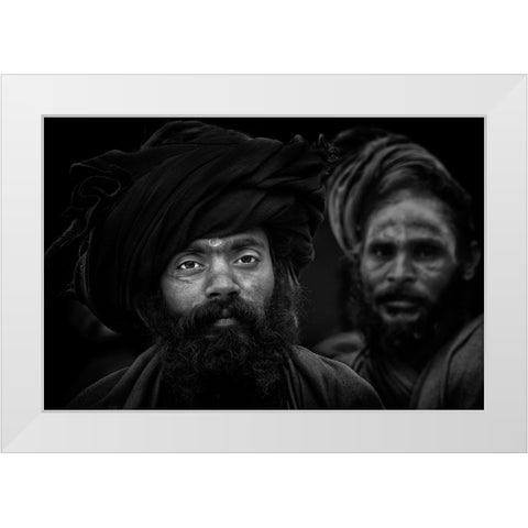 Holy Men. Kumbha Mela. Allahabad White Modern Wood Framed Art Print by Cavalli, Giovanni