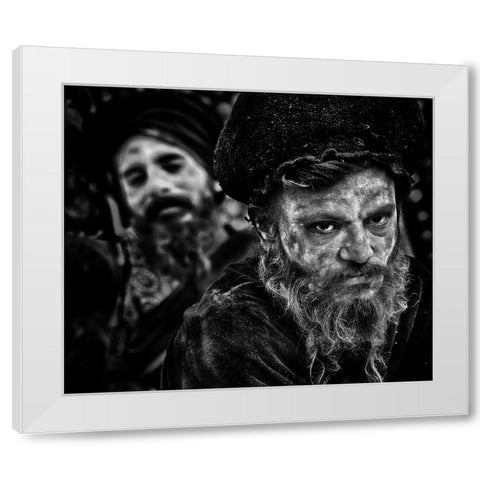 Holy Men In Kumbha Mela, Allahabad White Modern Wood Framed Art Print by Cavalli, Giovanni