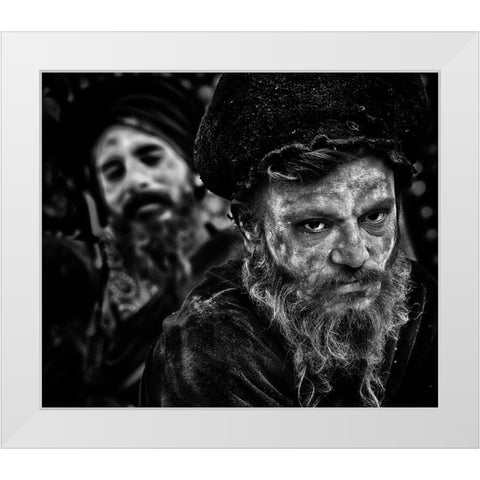 Holy Men In Kumbha Mela, Allahabad White Modern Wood Framed Art Print by Cavalli, Giovanni