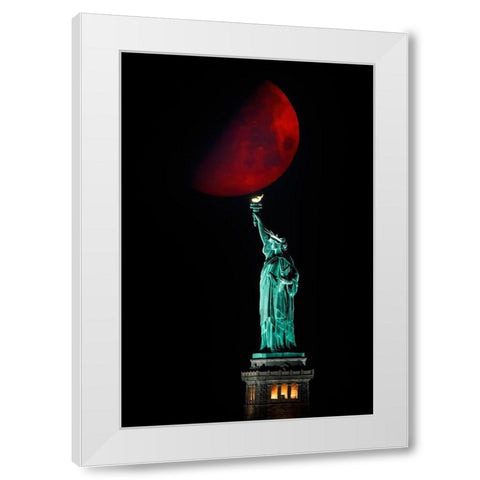 Statue Of Liberty And Moonset White Modern Wood Framed Art Print by Zhu, Hua