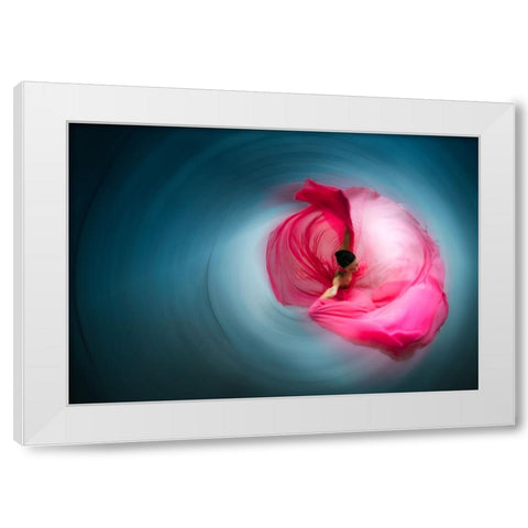 Pink Ballerina White Modern Wood Framed Art Print by Abu, Dekel