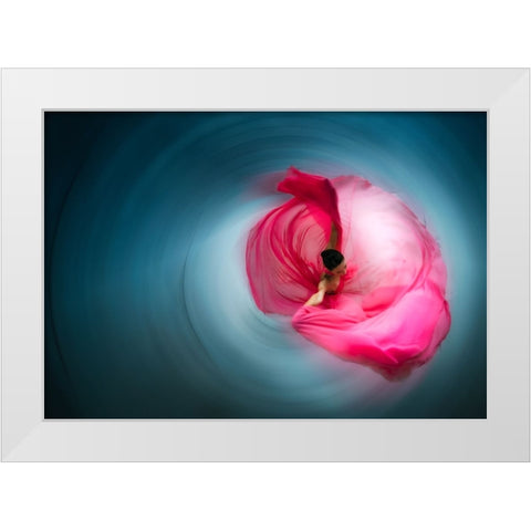 Pink Ballerina White Modern Wood Framed Art Print by Abu, Dekel