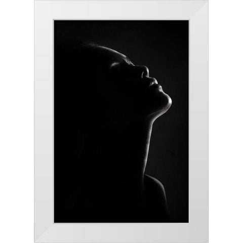 Chin Up White Modern Wood Framed Art Print by Sungkono, Heru