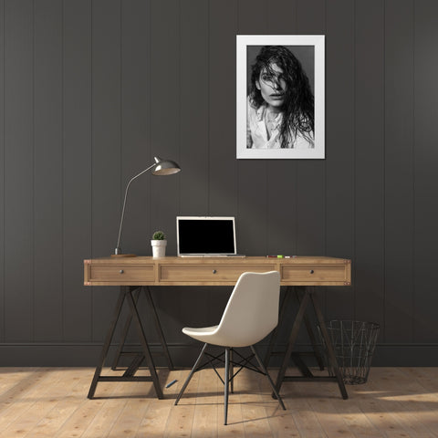 Fatima White Modern Wood Framed Art Print by Niksefat Zendehdel, Akram
