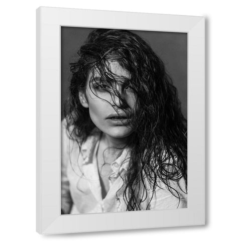 Fatima White Modern Wood Framed Art Print by Niksefat Zendehdel, Akram