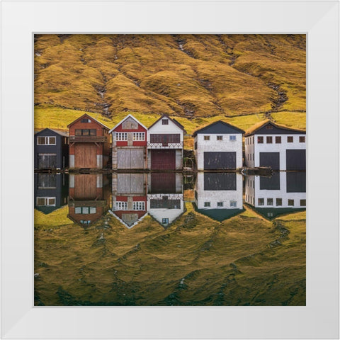 Fishing Huts White Modern Wood Framed Art Print by Santos, Carlos Grury