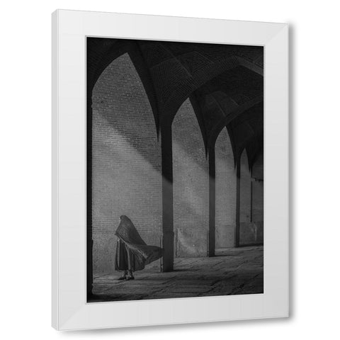 A Visitor White Modern Wood Framed Art Print by Aref, Aria