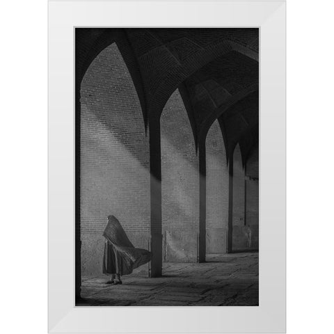 A Visitor White Modern Wood Framed Art Print by Aref, Aria