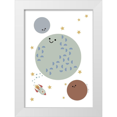 Solar Earth Moon White Modern Wood Framed Art Print by 1x Studio II