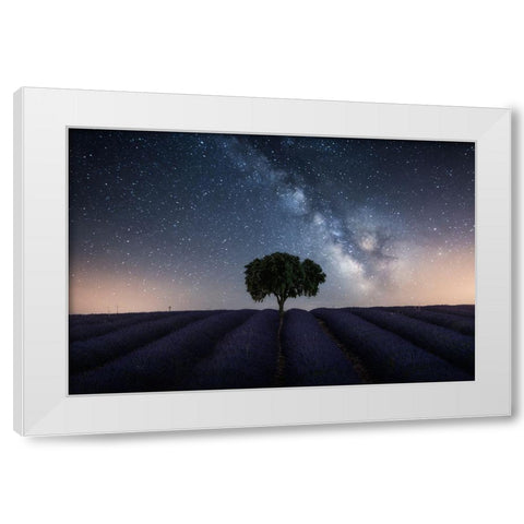 Tree And Milky Way White Modern Wood Framed Art Print by Ruiz Dueso, Jorge