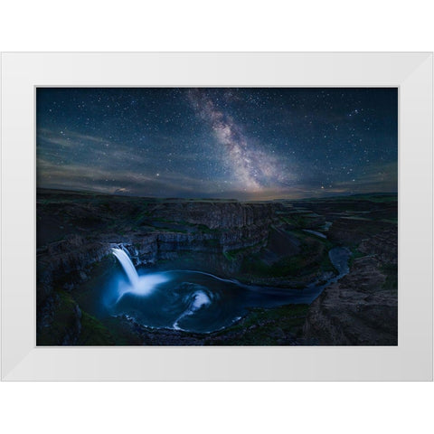 Falls In Night White Modern Wood Framed Art Print by Xu, Leah