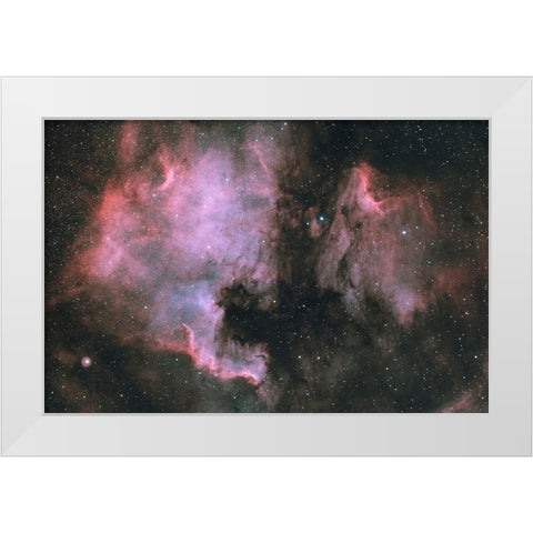 North America And Pelican In Cygnus White Modern Wood Framed Art Print by Astroberry, Sismo