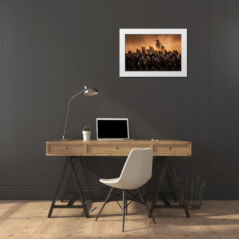 Ten Thousand Steeds Gallop White Modern Wood Framed Art Print by Liao, Yuhan