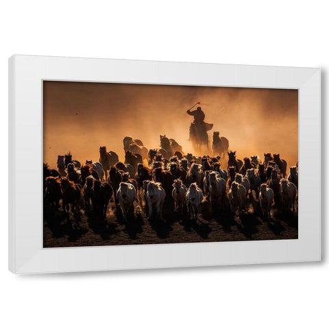Ten Thousand Steeds Gallop White Modern Wood Framed Art Print by Liao, Yuhan