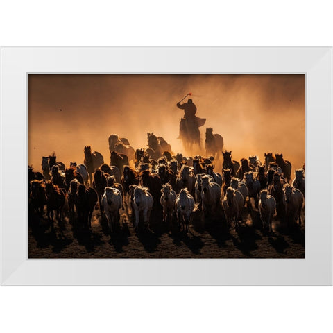 Ten Thousand Steeds Gallop White Modern Wood Framed Art Print by Liao, Yuhan