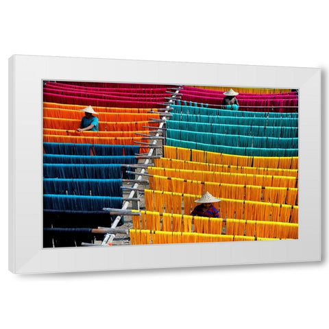 Thread drying White Modern Wood Framed Art Print by Nandi, Shaibal