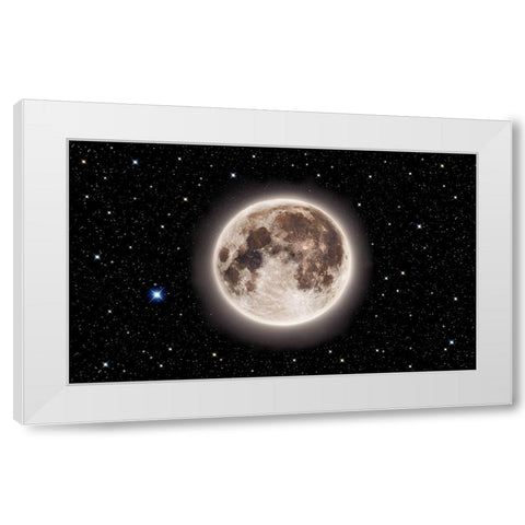 Glowing Emerald Moon With Starry Sky White Modern Wood Framed Art Print by Chakraborty, Mainak