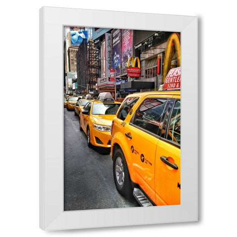 Nyc Cabs White Modern Wood Framed Art Print by Pessach, Kobbie