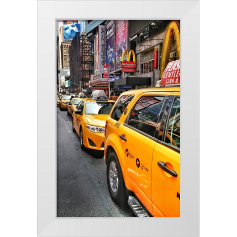Nyc Cabs White Modern Wood Framed Art Print by Pessach, Kobbie