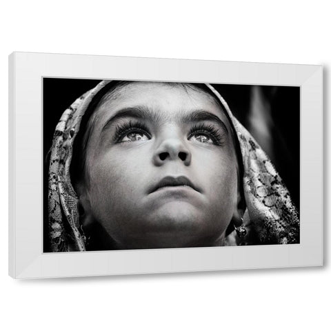 Girl With Sardinian Traditional Veil White Modern Wood Framed Art Print by Cavalli, Giovanni