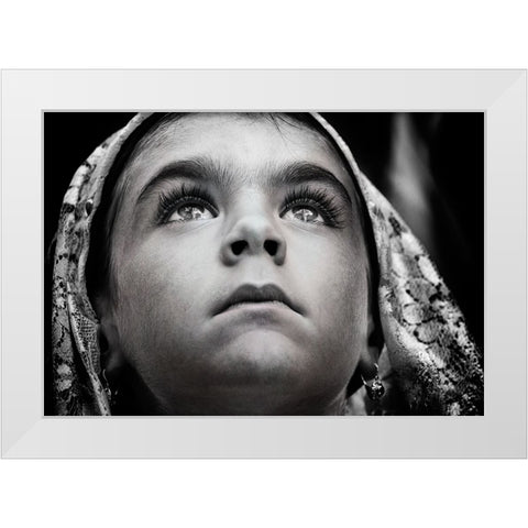 Girl With Sardinian Traditional Veil White Modern Wood Framed Art Print by Cavalli, Giovanni