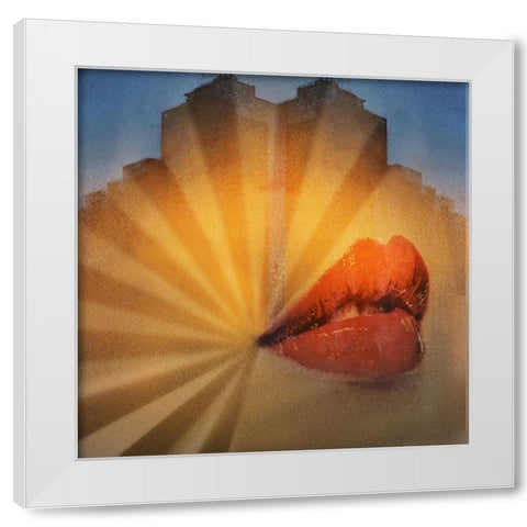 The Kiss of Red Lips White Modern Wood Framed Art Print by Hammer, Peter