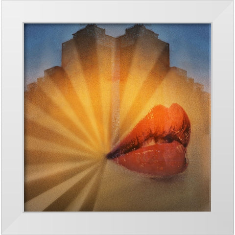 The Kiss of Red Lips White Modern Wood Framed Art Print by Hammer, Peter