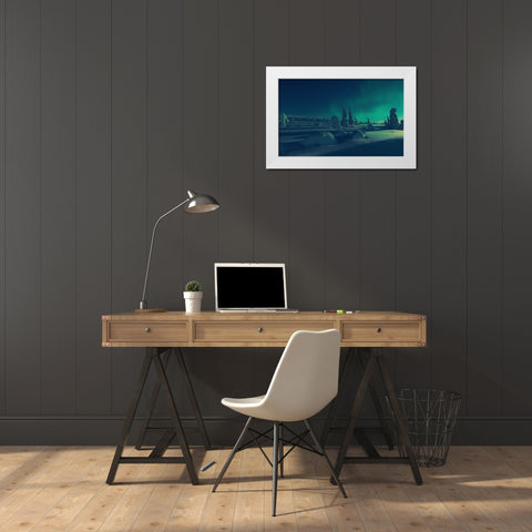 When Moonlight Meet Polar Lights White Modern Wood Framed Art Print by Rosenfeld, Haim