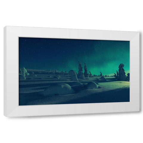 When Moonlight Meet Polar Lights White Modern Wood Framed Art Print by Rosenfeld, Haim
