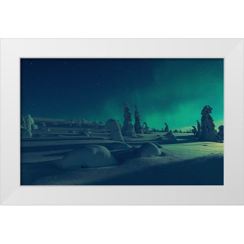 When Moonlight Meet Polar Lights White Modern Wood Framed Art Print by Rosenfeld, Haim