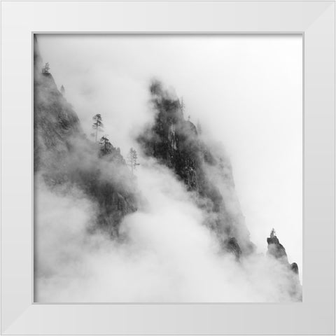 Foggy Mountain White Modern Wood Framed Art Print by Chengming