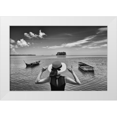 Sea and Sky White Modern Wood Framed Art Print by Long, Kieron