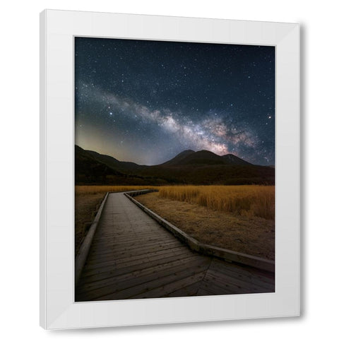 Milky Way shining in the sky of Kuju Mountain Range White Modern Wood Framed Art Print by Awakari