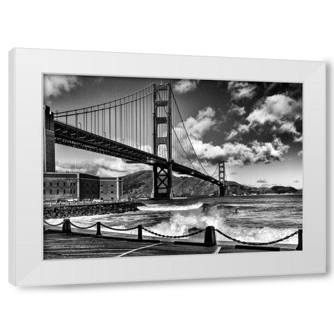 Surfing Under The Golden Gate Bridge White Modern Wood Framed Art Print by Domont, Jois