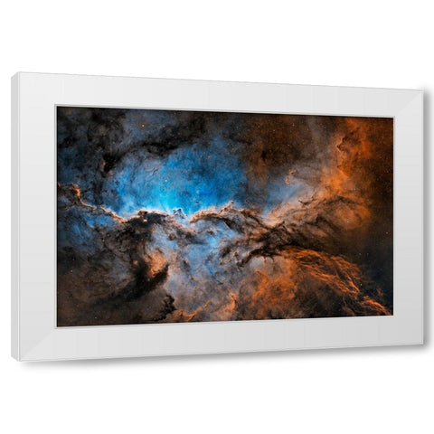 Fighting Dragons Of Ara White Modern Wood Framed Art Print by Chander, Vikas