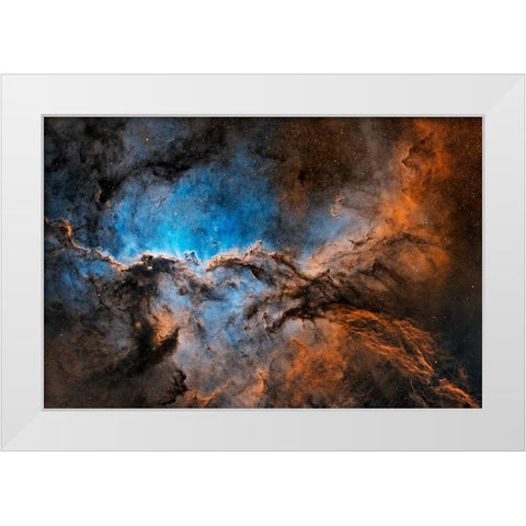 Fighting Dragons Of Ara White Modern Wood Framed Art Print by Chander, Vikas