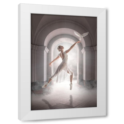 Birddance White Modern Wood Framed Art Print by Egger, Marcel