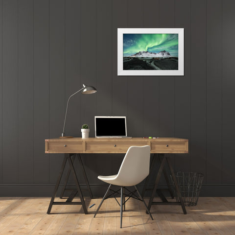 Stokksnes Aurora White Modern Wood Framed Art Print by Alicke, Bjoern