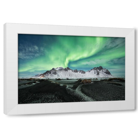 Stokksnes Aurora White Modern Wood Framed Art Print by Alicke, Bjoern