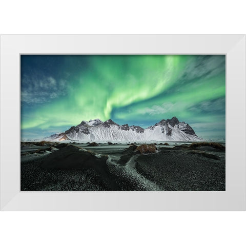 Stokksnes Aurora White Modern Wood Framed Art Print by Alicke, Bjoern