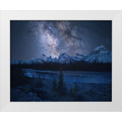 Milky Way over Mountains White Modern Wood Framed Art Print by F. Turienzo, Carlos