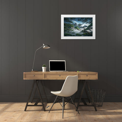 Strange Pine Tree In Yellow Mountain White Modern Wood Framed Art Print by Ye, Ningyun