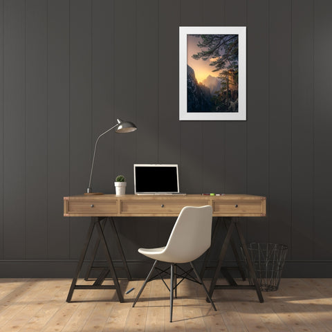 Yellow Mountain Sunset White Modern Wood Framed Art Print by Ye, Ningyun