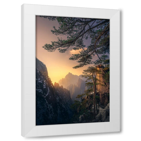 Yellow Mountain Sunset White Modern Wood Framed Art Print by Ye, Ningyun