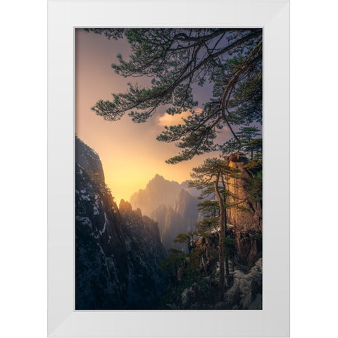 Yellow Mountain Sunset White Modern Wood Framed Art Print by Ye, Ningyun