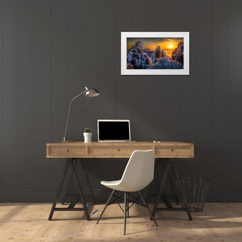 The Yellow Mountain White Modern Wood Framed Art Print by Lim, Jack