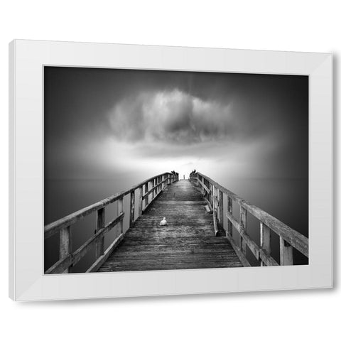 Ancient Pier Of Sassnitz White Modern Wood Framed Art Print by Winkler, Jens