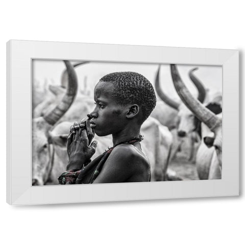 Mundari Girl - South Sudan White Modern Wood Framed Art Print by Inazio Kuesta, Joxe